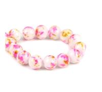 HDSupplies Fuchsia Pink/Yellow Splatter Style Glass Rounds Beads for DIY Jewelry Making - 9mm Diameter - Hole Size: 1.2mm - 1 Strand (Approx 42pcs)