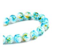 HDSupplies Yellow/Blue/White Splatter Style Glass Rounds Beads for DIY Jewelry Making - 9mm Diameter - Hole Size: 1.2mm - 1 Strand (Approx 42pcs)