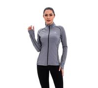 HDTIYUYP Womens UPF Sports Jacket -Gym Tops Long Sleeve Sports T-Shirt Fitness Workout Yoga Crop Mid-weight Ladies Running Tee Shirts Full Zip Breathable Activewear with Thumb Holes Grey Melange 16