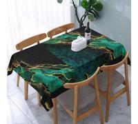 HDTVTV Black Teal Marble Green Malachite With Golden Veins Gold Spots, Tablecloth, Waterproof Dust-Proof Tabletop Wrinkle Resistant Table Cover - 137 X 183 cm