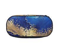HDTVTV Blue Marble Abstract Gold Pencil Pouch Pen Case Portable Pencil Bag with Zipper Cosmetic Pouch Bag