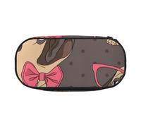 HDTVTV Cartoon Pug Puppy in A Glasses and in A Bow Tie Pencil Pouch Pen Case Portable Pencil Bag with Zipper Cosmetic Pouch Bag