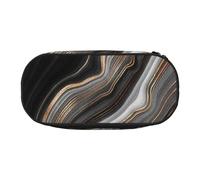 HDTVTV Elegant Black Marble with Gold and Copper Veins Pencil Pouch Pen Case Portable Pencil Bag with Zipper Cosmetic Pouch Bag