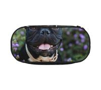 HDTVTV French Bulldog Stands in Flowers Design Pencil Pouch Pen Case Portable Pencil Bag with Zipper Cosmetic Pouch Bag