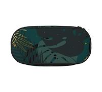 HDTVTV Gold Green Black Leaves Pencil Pouch Pen Case Portable Pencil Bag with Zipper Cosmetic Pouch Bag