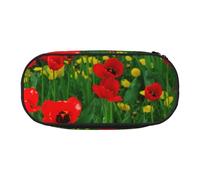 HDTVTV Red Poppy Field Farm Meadow Landscape Print Pencil Pouch Pen Case Portable Pencil Bag with Zipper Cosmetic Pouch Bag