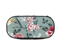 HDTVTV Rose Flowers On Green Background Pencil Pouch Pen Case Portable Pencil Bag with Zipper Cosmetic Pouch Bag