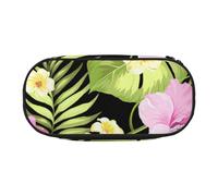 HDTVTV Tropical Pink Flowers and Jungle Palms Pencil Pouch Pen Case Portable Pencil Bag with Zipper Cosmetic Pouch Bag