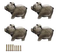 Hdtyyln Cute Pig Knobs, 4 Pcs Ancient Silver Animal Zinc Alloy Handle Cabinet Drawer Dresser Close Bookcase Cupboard Hardware Door Pull for Home Kitchen Office Accessories (Pig)