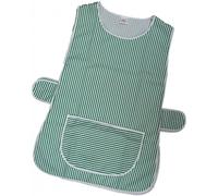 HDUK Ladies Striped Home/Work Tabard (Tabbard) Apron with Single Large Front Pocket, White Piping and Side Fastening Button Tabs (UK 12/14 (WX), Green)