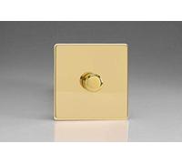 HDV3S Varilight Flat Plate Screwless Polished Brass 1 Gang 400W Dimmer Push Light Switch