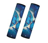 HDVDETYY 2 Pieces Flannel Blue Moon Seat Belt Covers Soft and Comfortable, Automotive Interior Accessories for Most Vehicles, Sedans, Trucks, SUVs