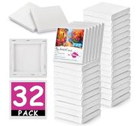Hdviai Mini Canvases for Painting - 32PCS 3x3In Bulk Profile Small Square Canvases - 100% Cotton Mini Stretch Canvas for Children's Painting Art Supplies, School Home Decorating Projects