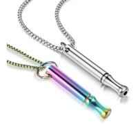 HDXH 2 PCS breathing necklace,Stainless steel breath relief anxiety whistleStress relief,Stress Relief Mindful Necklace For relaxation,Meditation,Anxiety relief(Silver and Colore