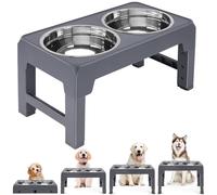 HDYEGIOU Elevated Dog Bowl, Rasied Dog Bowl with 2 Stainless Steel Dog Bowls,4 Heights Adjustable for Small Medium Large Dogs and Pets,Grey