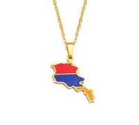 Hdyrpex Armenia Map Flag Pendant Necklace For Women Men Armenians Map Stainless Steel Necklace, 60cm, Metal, No Gemstone