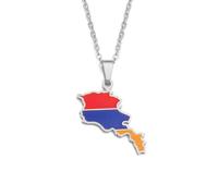 Hdyrpex Armenia Map Flag Pendant Necklace For Women Men Armenians Map Stainless Steel Necklace, 60cm, Metal, No Gemstone