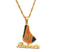 Hdyrpex Barbados Island Map Flag Pendant Necklace For Women Men Barbados Map Stainless Steel Pendant Necklace