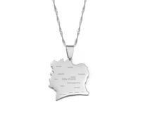 Hdyrpex COTE D IVOIRE Map With City Pendant Necklaces For Women Men Ivory Coast Country Map Stainless Steel Pendant Necklace
