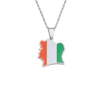 Hdyrpex Cote d'Ivoire Map Flag Pendant Necklace For Men Women Stainless Steel Pendant Necklace