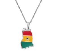 Hdyrpex Ghana Map Flag Pendant Necklace For Men Women Stainless Steel Pendant Necklace
