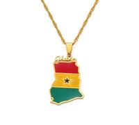 Hdyrpex Ghana Map Flag Pendant Necklace For Women Men Ghanaian Stainless Steel Pendant Necklace
