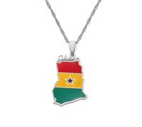 Hdyrpex Ghana Map Flag Pendant Necklace For Women Men Ghanaian Stainless Steel Pendant Necklace
