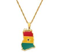 Hdyrpex Ghana Map & Flag Pendant Necklace Stainless Steel Ghanaian Patriotic Jewelry Gift for Men Women