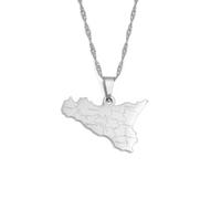 Hdyrpex Italy Sicily Map & Cities Name Pendant Necklace For Men Women Italian Sicilia Stainless Steel Pendant Necklace