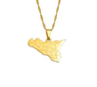 Hdyrpex Italy Sicily Map & Cities Name Pendant Necklace For Men Women Italian Sicilia Stainless Steel Pendant Necklace