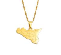 Hdyrpex Italy Sicily Map Cities Name Pendant Necklace For Men Women Stainless Steel Necklace