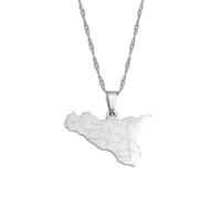 Hdyrpex Italy Sicily Map with Cities Pendant Necklace Stainless Steel Sicilian Sicilia Jewelry for Men Women