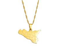 Hdyrpex Italy Sicily Map with Cities Pendant Necklace Stainless Steel Sicilian Sicilia Jewelry for Men Women
