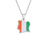 Hdyrpex Ivory Coast Map Flag Pendant Necklace For Women Men Cote d'Ivoire Stainless Steel Pendant Necklace