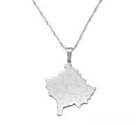 Hdyrpex Kosovo Map with Districts Pendant Necklace Stainless Steel Kosoves Country Map Jewelry for Men Women