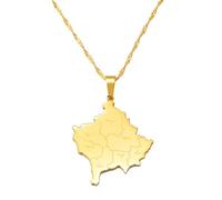 Hdyrpex Kosovo Map with Districts Pendant Necklace Stainless Steel Kosoves Country Map Jewelry for Men Women