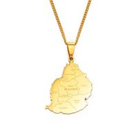 Hdyrpex Mauritius Map with Districts Pendant Necklace Stainless Steel Mauritian African Island Jewelry for Men Women