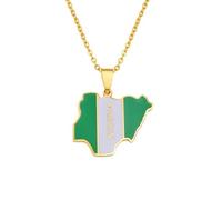 Hdyrpex Nigeria Map Flag Pendant Necklace For Women Men Nigerian Map Stainless Steel Pendant Necklace