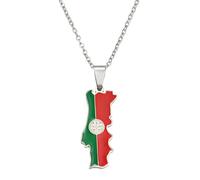 Hdyrpex Portugal Map Flag Pendant Necklace For Women Men Portuguese Map Stainless Steel Pendant Necklace