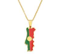 Hdyrpex Portugal Map Flag Pendant Necklace For Women Men Portuguese Map Stainless Steel Pendant Necklace