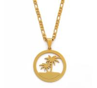 Hdyrpex Round Coconut Tree Pendant And Necklaces For Women Men Hawaii Guam Island Stainless Steel Pendant Necklace