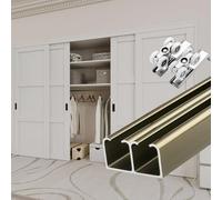 HDYZJQ Closet Double Door Track Slide Track, 3ft 6ft 8ft 10ft 12ft 14ft 16ft Commercial Barn Door Aluminum Tracking System, Sliding Pocket Door Hardware and Rollers(Champagne,360cm/142in/11.8ft)