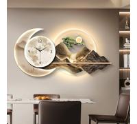 HDZNDH 3D Wall Art Decor Clock With LED Light, Modern Home Hanging Decor, Mountain Landscape Design Silent Quartz Wall Clocks, Plug-in Power Supply, For Living Room Bedroom Office