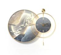 HDZNDH 3D Wall Art Decor Clock With LED Light, Modern Home Hanging Decor, Silent Quartz Movement, Metal Ring Design With Swing Pendulum, Plug-in Power Supply, For Living Room Bedroom Office