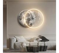 HDZNDH Decorative Wall Clocks Battery Operated Silent Non-Ticking, 3D Creative Luxury Wall Art With Moon Pattern Mural, Transparent Dial And LED Light, For Home, Office Or Bedroom Decoration