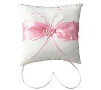 he andi 7.8" Satin Double Hearts Decoration Wedding Ring Bearer Pillow (Pink)