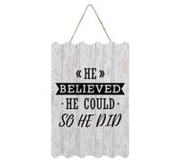 He Believed He Could So He Did Rustic Sign Hanging Wood Sign with Rope Wall Decor Wooden Sign with Saying Quotes Decorative Wooden Plaque Sign for Bedroom Kitchen 8x12 Inch