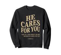 He Cares For You 1 Peter 5:7 Christian Bible Verse Sweatshirt