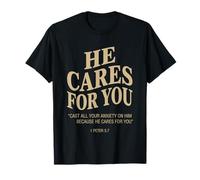 He Cares for You 1 Peter 5:7 Christian Bible Verse T-Shirt