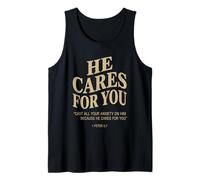 He Cares for You 1 Peter 5:7 Christian Bible Verse Tank Top